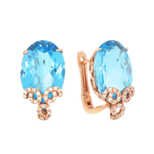 Золотi сережки з діамантами з топазом swiss blue (арт. RG-32153-12.200-1510)
