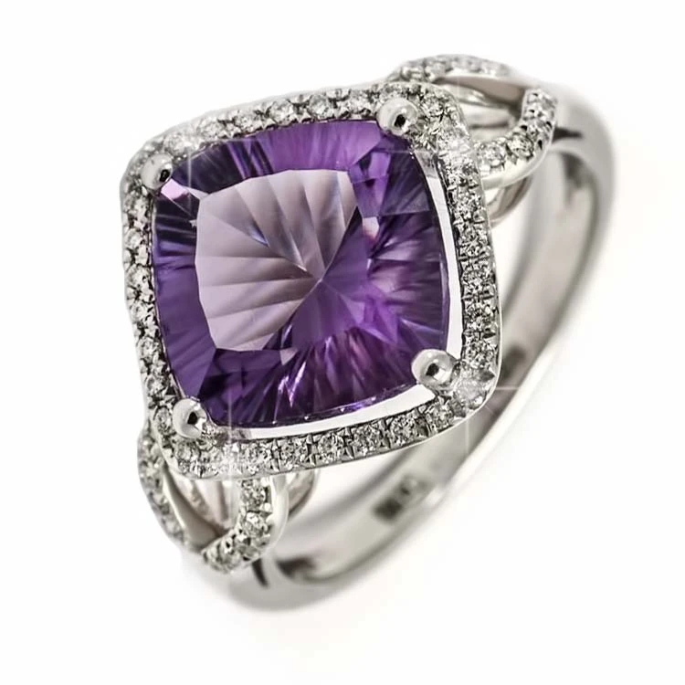 Золота каблучка з діамантами з аметистом (арт. R060AMA4WT-10.155-1540)