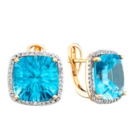 Золотi Сережки з діамантом та топазом swiss blue (арт. E16322-9-200-2262-19224)