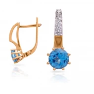Золотi Сережки з діамантом та топазом swiss blue (арт. 68E0034405-0-1.155-789)