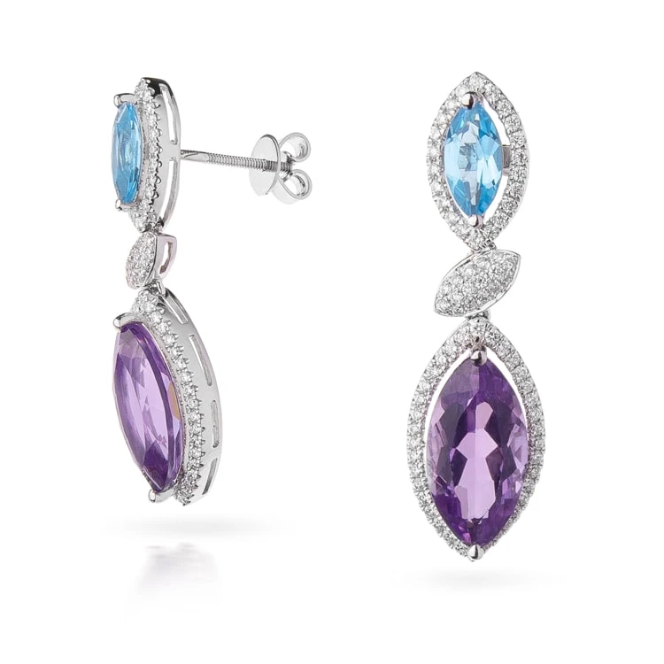 Золотi сережки-пусети з діамантами з аметистом (арт. 3-77-31685-630-313-1764)