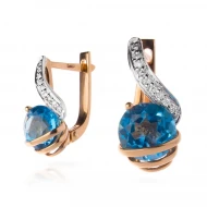 Золотi Сережки з діамантом та топазом swiss blue (арт. 118E0033496-1-1.155-851)