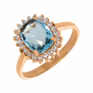 Золотое кольцо с топазом swiss blue (арт. 02-0090)
