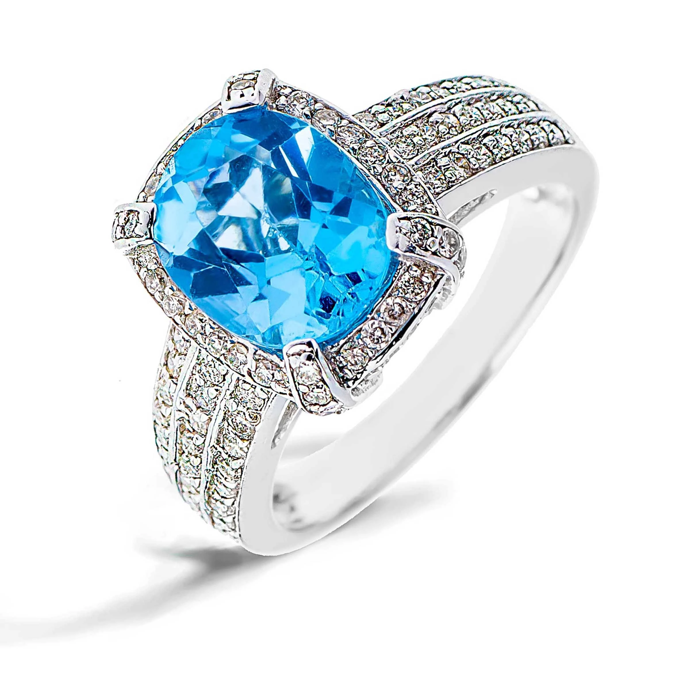 Золота каблучка з діамантами з топазом swiss blue (арт. 55-110-487В-897-0-1360)