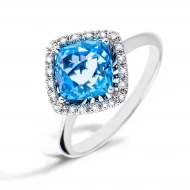Золотое кольцо с бриллиантом и топазом swiss blue (арт. R23321-9.155-772)