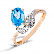 Золота каблучка з діамантом та топазом swiss blue (арт. 59R0029807-0-1.155-395)