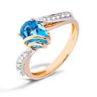 Золотое кольцо с бриллиантом и топазом swiss blue (арт. 57R0034421-0-1.155-615)