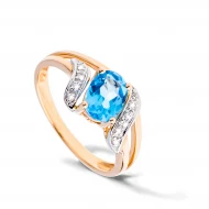 Золота каблучка з діамантами з топазом swiss blue (арт. 105R0026203-0-1.155-469)