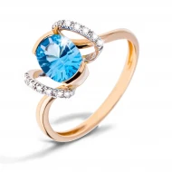 Золотое кольцо с бриллиантом и топазом swiss blue (арт. 9SV-0034733-12-300)