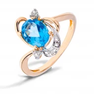 Золотое кольцо с бриллиантом и топазом swiss blue (арт. 115R0034730-0-1.155-536)