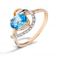 Золотое кольцо с бриллиантом и топазом swiss blue (арт. 95R0034967-0-1.155-515)