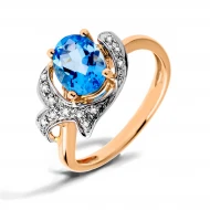 Золотое кольцо с бриллиантом и топазом swiss blue (арт. 107R0029811-0-1.155-565)