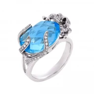 Золотое кольцо с бриллиантом и топазом swiss blue (арт. 166-YZ01778-1345 -1614)