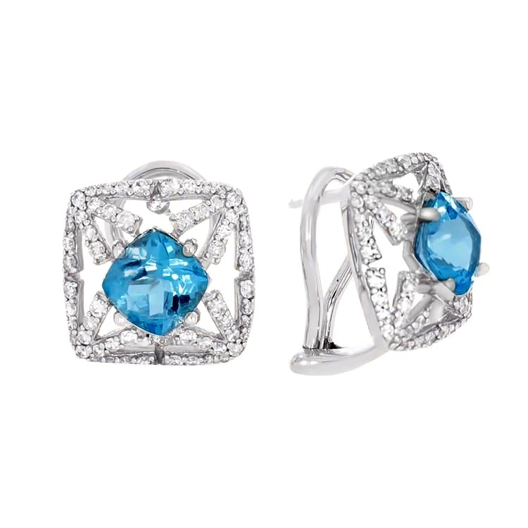 Золотые серьги с бриллиантами с топазом swiss blue (арт. 910016371B-86-213-1286)