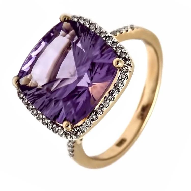 Золота каблучка з діамантами з аметистом (арт. E16322-9-200-1402-11912)