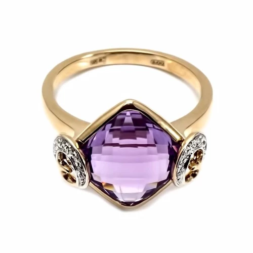 Золотое кольцо с бриллиантами с аметистом (арт. E22606-9.200-874)