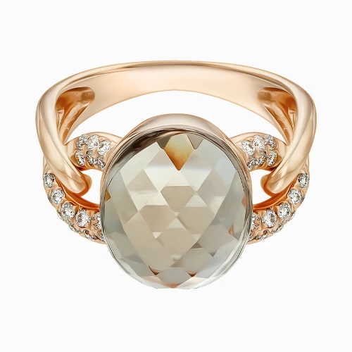 Золотое кольцо с бриллиантами с кварцем дымчатым (арт. 3-97-33530-238-313-670)