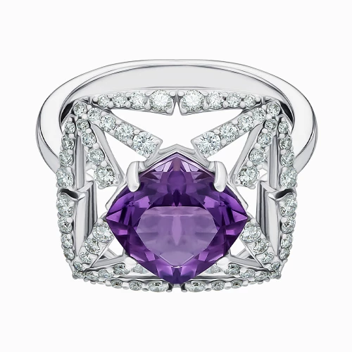 Золота каблучка з діамантами з аметистом (арт. 910016371А-86-213-1045)