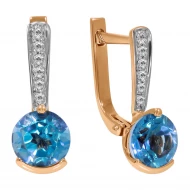 Золотi Сережки з діамантом та топазом swiss blue (арт. 46E0033508-1-1.155-834)