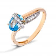 Золота каблучка з діамантом та топазом swiss blue (арт. 119R0034410-0-1.155-510)