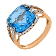 Золота каблучка з діамантом та топазом swiss blue (арт. RG-31718-12.200-1431)