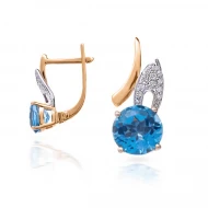 Золотые серьги с бриллиантом и топазом swiss blue (арт. 114E0033506-1-1.155-764)
