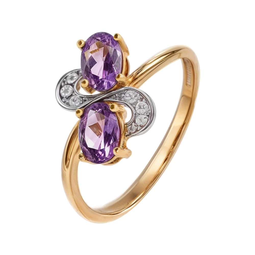 Золота каблучка з діамантами з аметистом (арт. 9Sv-0028769-12-290)