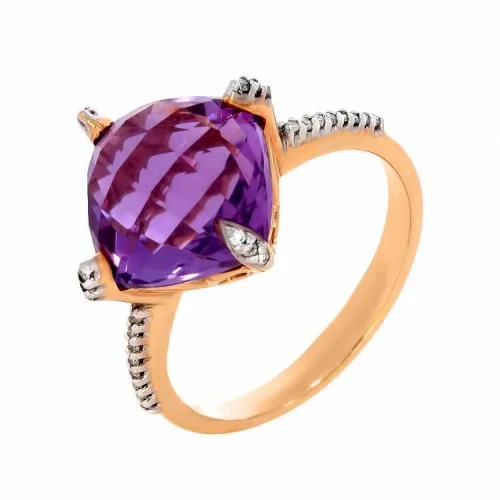 Золота каблучка з діамантами з аметистом (арт. E19122-9.200-744)