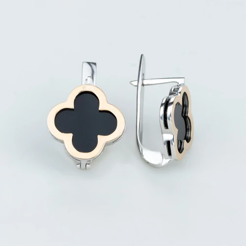 Серебряные Серьги с ониксом (арт. 497/1с Р)