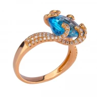 Золота каблучка з діамантом та топазом swiss blue (арт. RG-31621-12.200-2155)