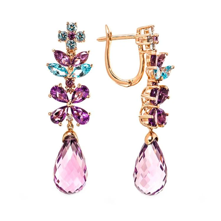 Золотi сережки з діамантами з аметистом (арт. 11-АЕ27735С-1)