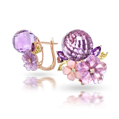 Золотi сережки з діамантами з аметистом (арт. 11-Е28337F-2)