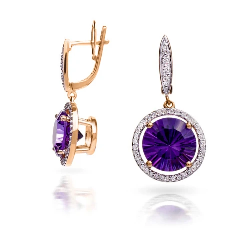 Золотi сережки з діамантами з аметистом (арт. E15895-9.200-1704)