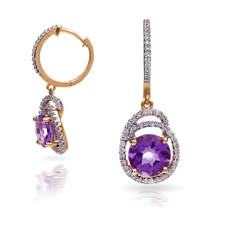 Золотые серьги с бриллиантами с аметистом (арт. E19130-9.200-1527)