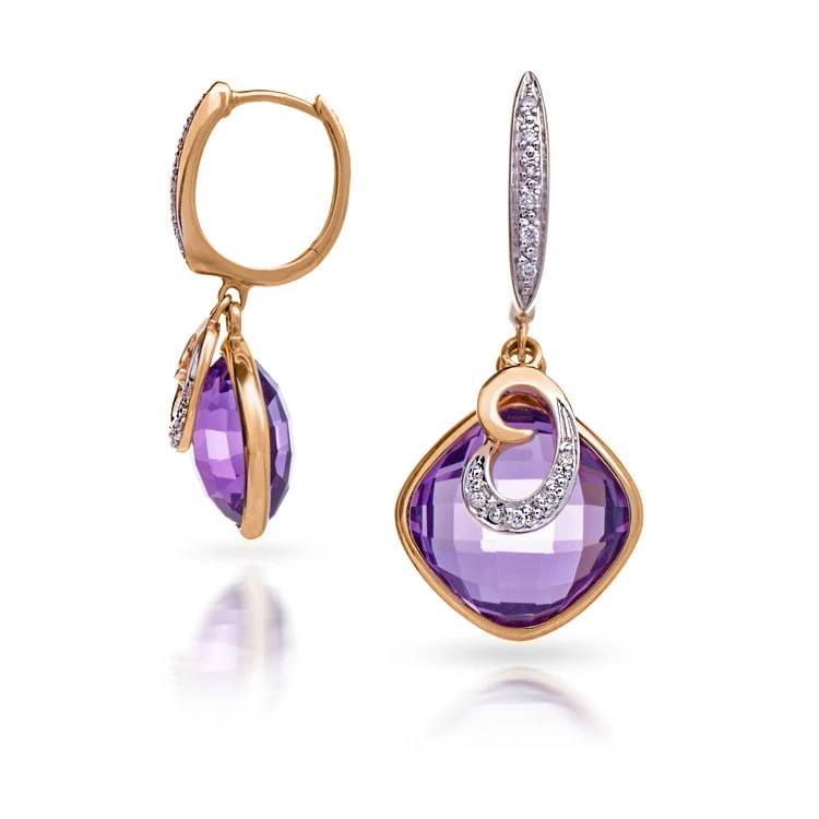 Золотые серьги с бриллиантами с аметистом (арт. E22606-9.200-993)