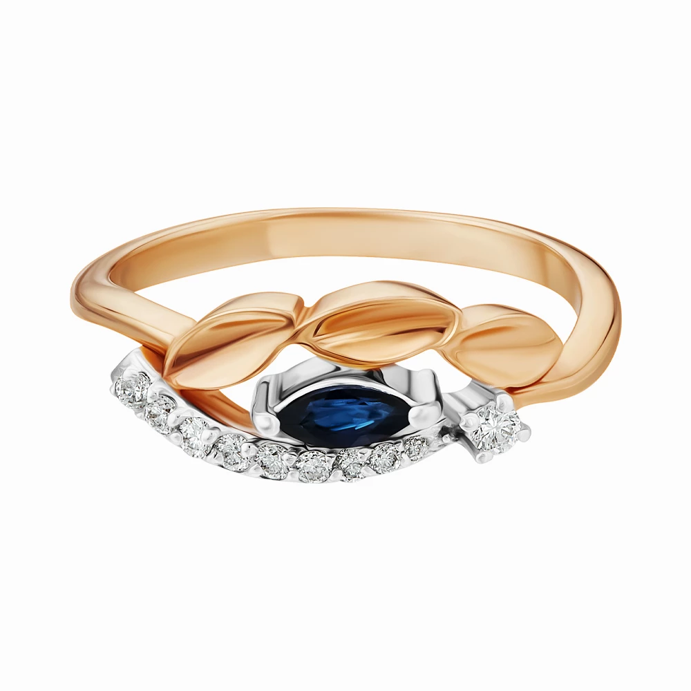 Золотое кольцо с бриллиантами с сапфиром (арт. A0072-336)
