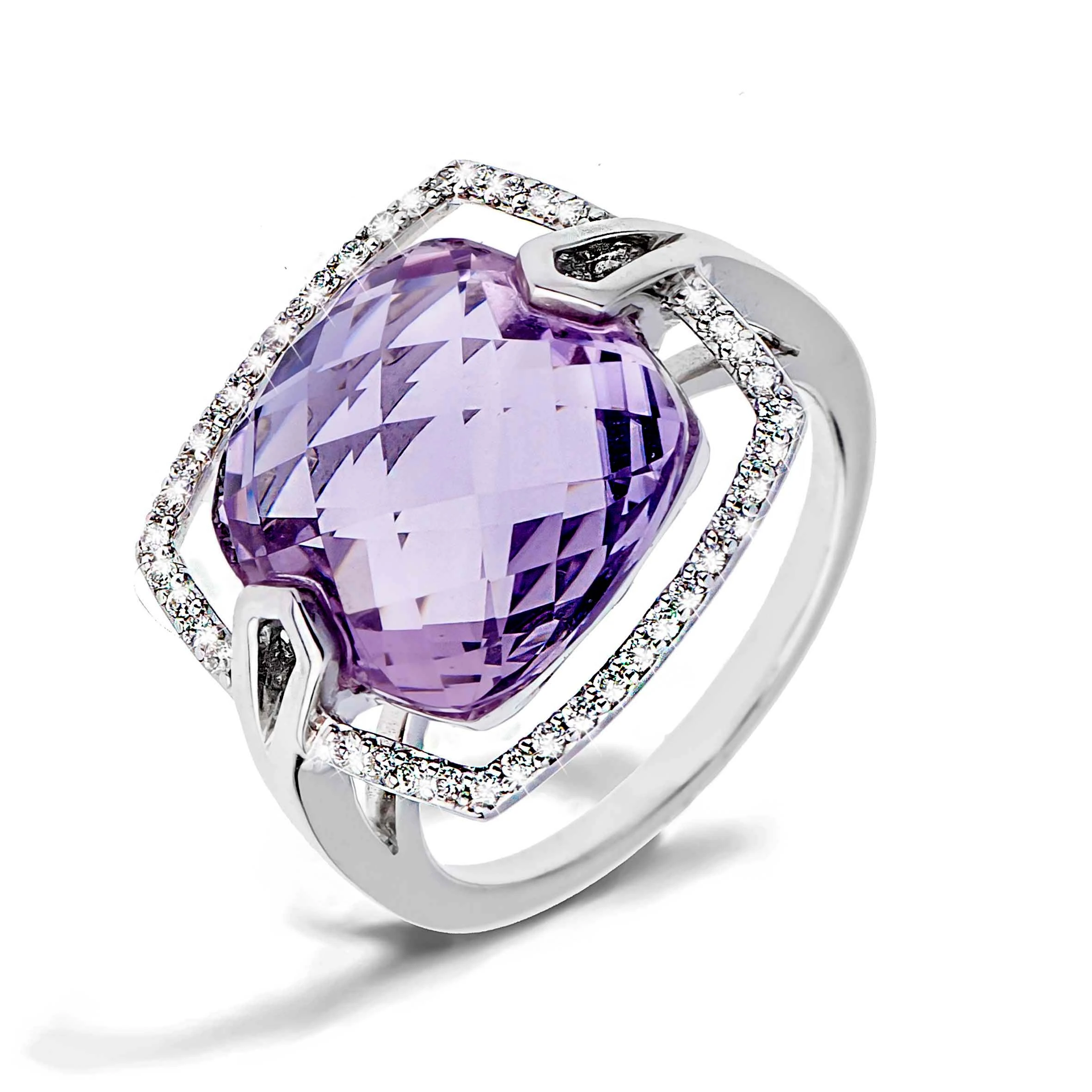 Золота каблучка з діамантами з аметистом (арт. 910017227А-86-213-740)