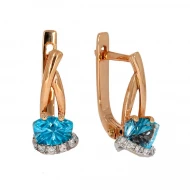 Золотые серьги с бриллиантом и топазом swiss blue (арт. 9Sv-0034400-12-380)