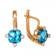 Золотые серьги с бриллиантом и топазом swiss blue (арт. 9Sv-0025671-12-431)