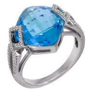 Золотое кольцо с бриллиантом и топазом swiss blue (арт. 910017225В-86-213-950)