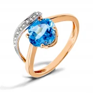 Золотое кольцо с бриллиантом и топазом swiss blue (арт. 63R0029794-0-1.155-482)