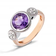 Каблучка з діамантом 0,06ct та аметистом 1,8ct із червоно-білого золота 585°, арт. 1к032-0043/333