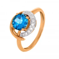 Золотое кольцо с бриллиантом и топазом swiss blue (арт. 9Sv-0029810-12-265)