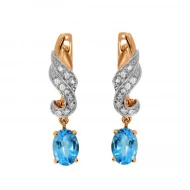 Золотi Сережки з діамантом та топазом swiss blue (арт. 60E0029807-0-1.155-777)