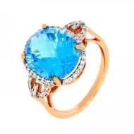 Золотое кольцо с бриллиантом и топазом swiss blue (арт. E15725-9.200-1179)