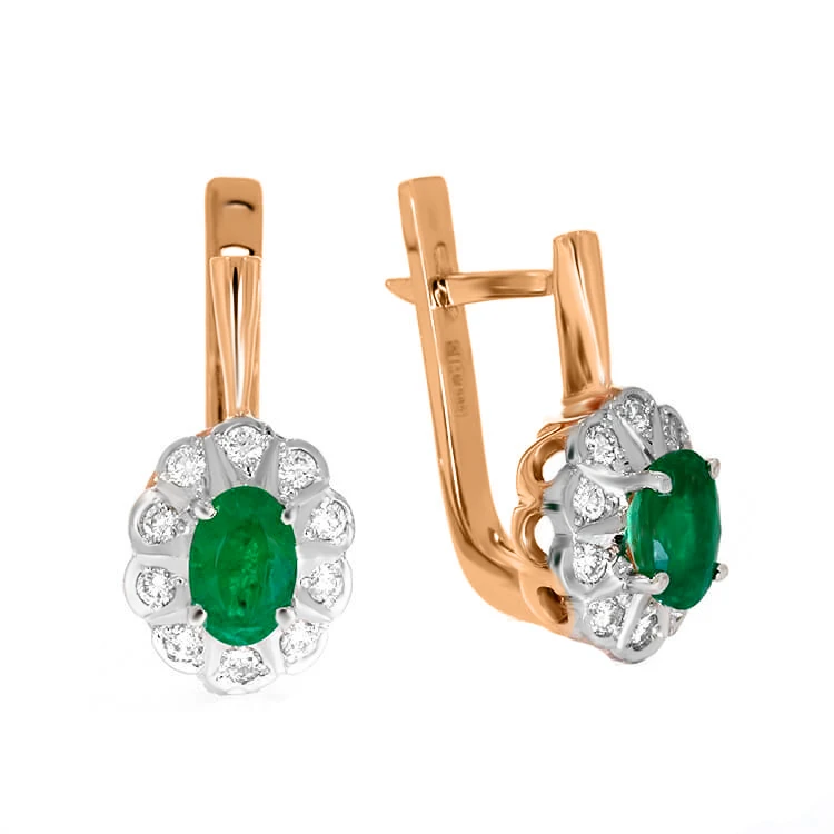 Золотые серьги с бриллиантами с изумрудом (арт. 702-185и)