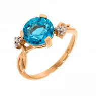 Золота каблучка з діамантом та топазом swiss blue (арт. 69R0034974-0-1.155-536)