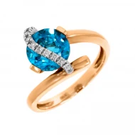 Золотое кольцо с бриллиантом и топазом swiss blue (арт. 73R0033512-1-1.155-631)