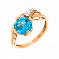 Золота каблучка з діамантом та топазом swiss blue (арт. 79R0034975-0-1.155-602)