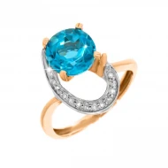Золотое кольцо с бриллиантом и топазом swiss blue (арт. 93R0033502-1-1.155-602)